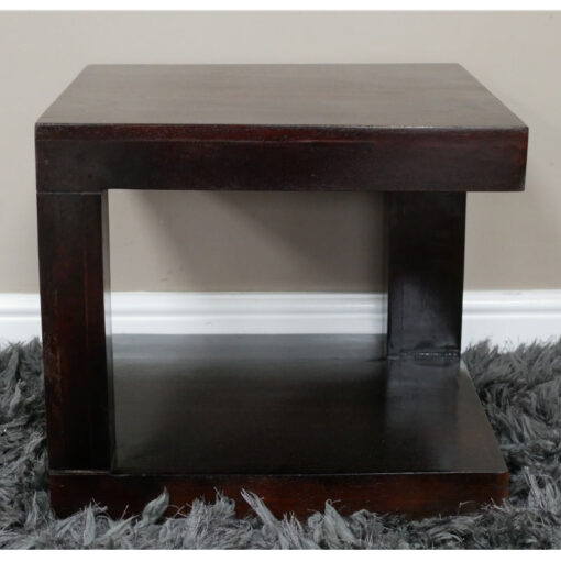 Boho Dark Mahogany Brown Solid Mango Wood 2 Tier Side Table End Table 45cm