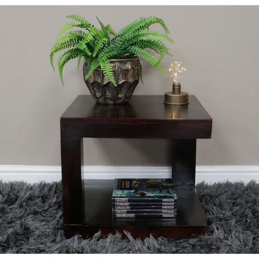 Boho Dark Mahogany Brown Solid Mango Wood 2 Tier Side Table End Table 45cm