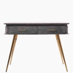 Boho Grey Mango Wood And Gold Metal 2 Drawer Console Table Desk Dressing Table