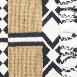Boho Handwoven Cotton And Wool Black And Beige Geometric Fringed Kilim Carpet 230cm