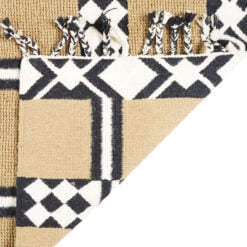 Boho Handwoven Cotton And Wool Black And Beige Geometric Fringed Kilim Carpet 230cm
