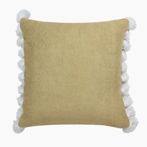 Boho Handwoven Cotton Muted Mustard Filled Cushion With Off White Tassels 50cm
