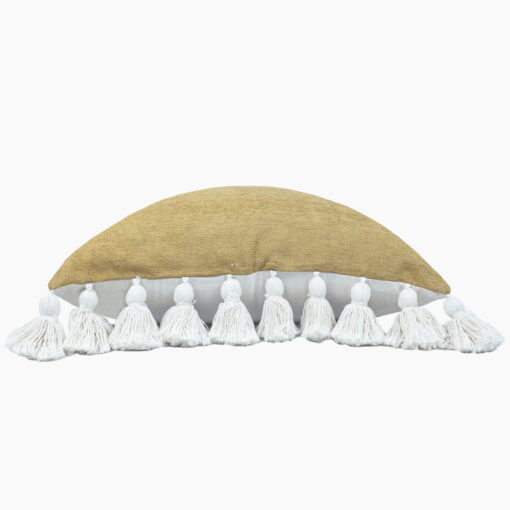 Boho Handwoven Cotton Muted Mustard Filled Cushion With Off White Tassels 50cm