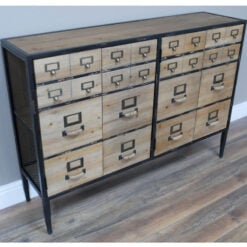 Boho Industrial Black Metal And Solid Wood 4 Door Apothecary Look Cabinet Sideboard 120cm