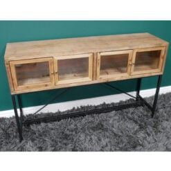 Boho Industrial Black Metal And Solid Wood 4 Glass Door Sideboard 120cm