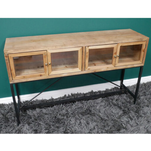 Boho Industrial Black Metal And Solid Wood 4 Glass Door Sideboard 120cm