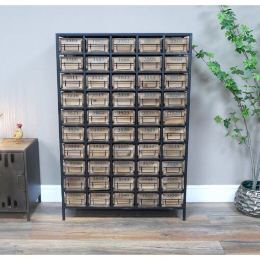 Boho Industrial Solid Fir Wood Multi Drawer Apothecary Numbered Tall Cabinet 115cm