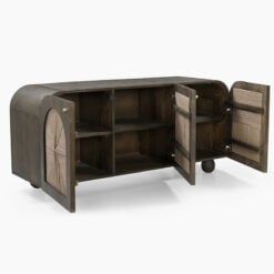 Boho Japandi Ash Grey Coloured Solid Mango Wood And Woven Jute Sideboard 145cm