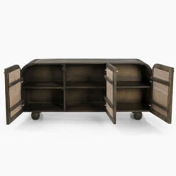 Boho Japandi Ash Grey Coloured Solid Mango Wood And Woven Jute Sideboard 145cm