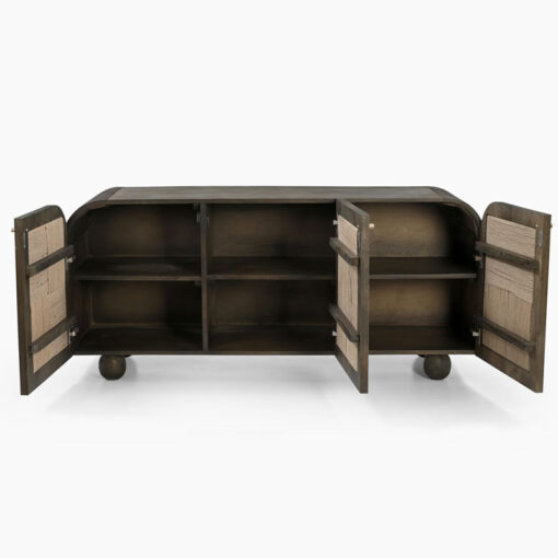 Boho Japandi Ash Grey Coloured Solid Mango Wood And Woven Jute Sideboard 145cm