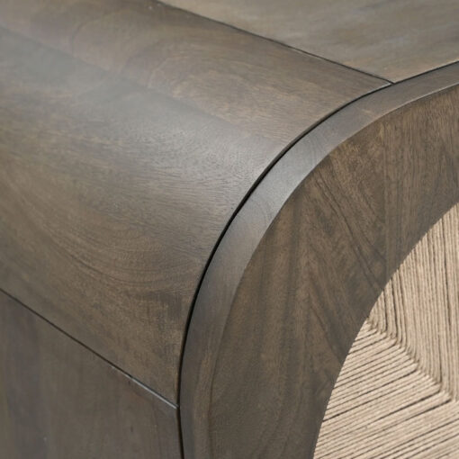 Boho Japandi Ash Grey Coloured Solid Mango Wood And Woven Jute Sideboard 145cm