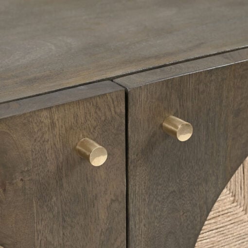 Boho Japandi Ash Grey Coloured Solid Mango Wood And Woven Jute Sideboard 145cm