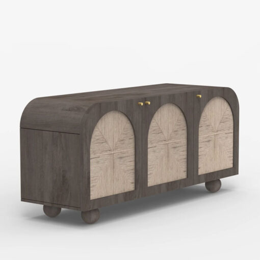 Boho Japandi Ash Grey Coloured Solid Mango Wood And Woven Jute Sideboard 145cm