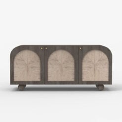 Boho Japandi Ash Grey Coloured Solid Mango Wood And Woven Jute Sideboard 145cm