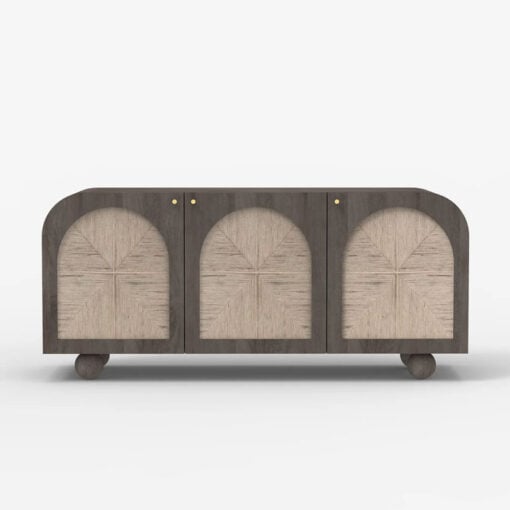 Boho Japandi Ash Grey Coloured Solid Mango Wood And Woven Jute Sideboard 145cm