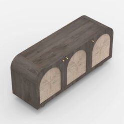 Boho Japandi Ash Grey Coloured Solid Mango Wood And Woven Jute Sideboard 145cm