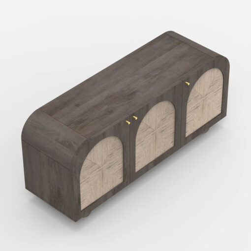 Boho Japandi Ash Grey Coloured Solid Mango Wood And Woven Jute Sideboard 145cm