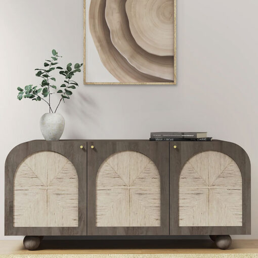 Boho Japandi Ash Grey Coloured Solid Mango Wood And Woven Jute Sideboard 145cm