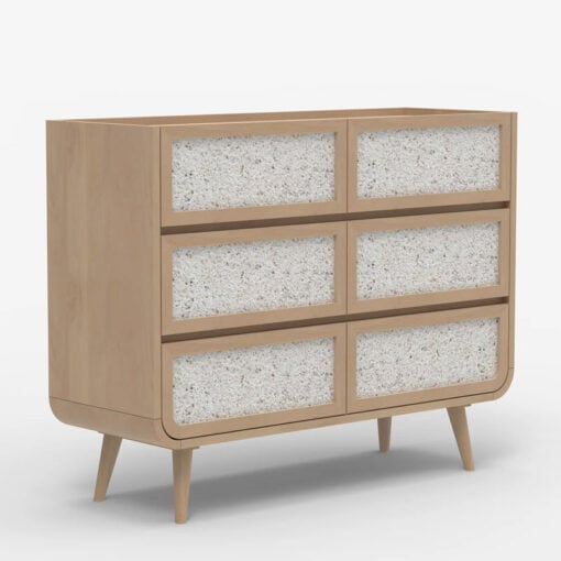 Boho Japandi Light Mango Wood And Stone Inlay 6 Drawer Chest Of Drawers