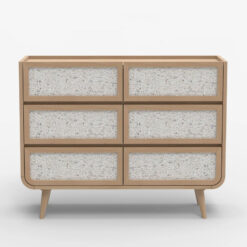 Boho Japandi Light Mango Wood And Stone Inlay 6 Drawer Chest Of Drawers