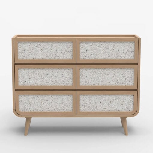 Boho Japandi Light Mango Wood And Stone Inlay 6 Drawer Chest Of Drawers