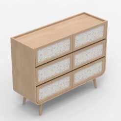 Boho Japandi Light Mango Wood And Stone Inlay 6 Drawer Chest Of Drawers