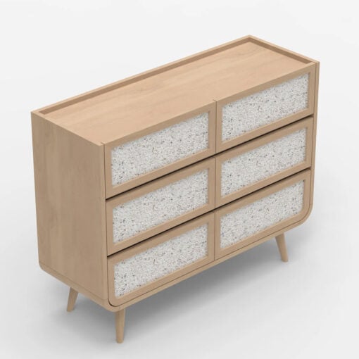 Boho Japandi Light Mango Wood And Stone Inlay 6 Drawer Chest Of Drawers