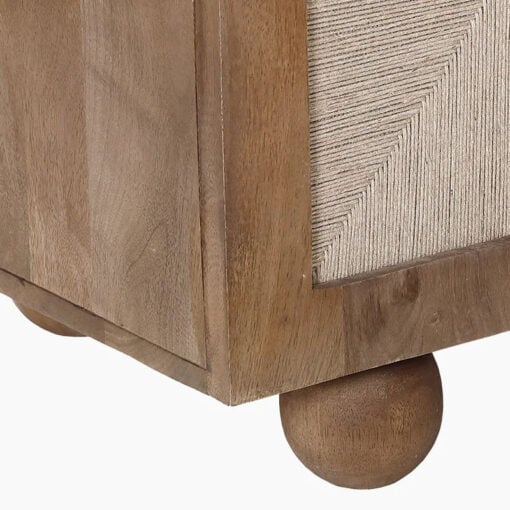 Boho Japandi Walnut Coloured Solid Mango Wood And Woven Jute Arched Sideboard 145cm