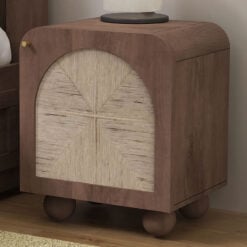 Boho Japandi Walnut Coloured Solid Mango Wood And Woven Jute Bedside Cabinet Table