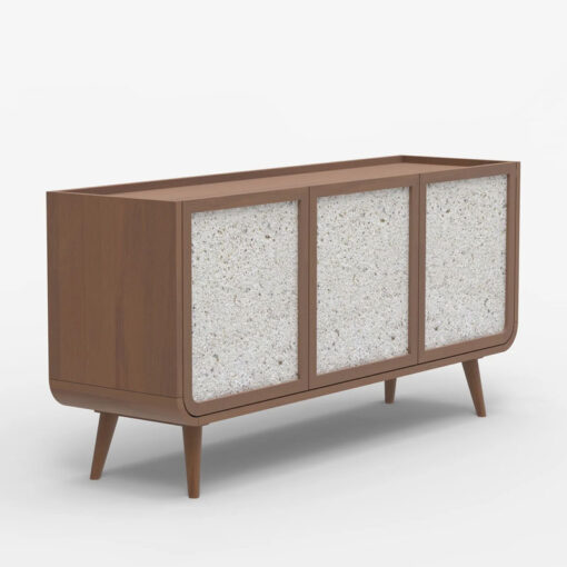 Boho Japandi Walnut Mango Wood And Stone Inlay 3 Door Sideboard 145cm