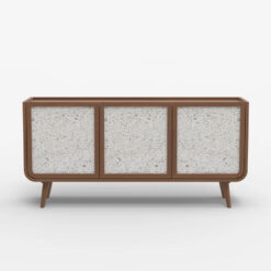 Boho Japandi Walnut Mango Wood And Stone Inlay 3 Door Sideboard 145cm