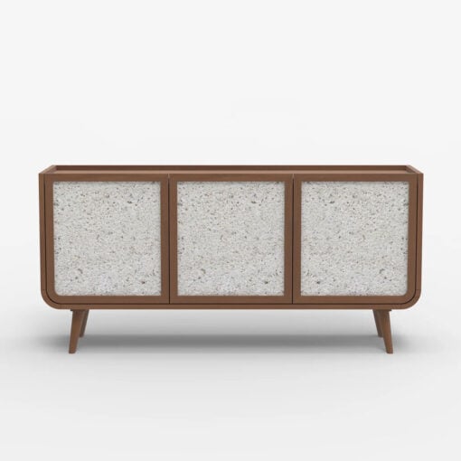Boho Japandi Walnut Mango Wood And Stone Inlay 3 Door Sideboard 145cm