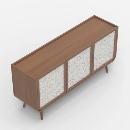 Boho Japandi Walnut Mango Wood And Stone Inlay 3 Door Sideboard 145cm