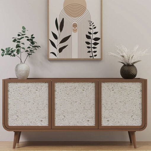 Boho Japandi Walnut Mango Wood And Stone Inlay 3 Door Sideboard 145cm