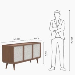Boho Japandi Walnut Mango Wood And Stone Inlay 3 Door Sideboard 145cm