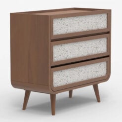 Boho Japandi Walnut Mango Wood And Stone Inlay 3 Drawer Chest Of Drawers