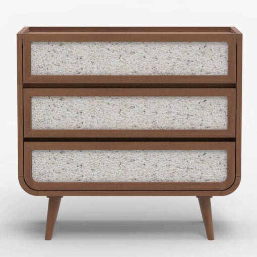Boho Japandi Walnut Mango Wood And Stone Inlay 3 Drawer Chest Of Drawers
