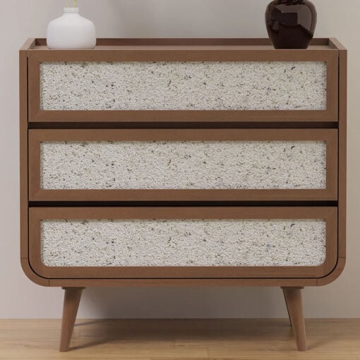 Boho Japandi Walnut Mango Wood And Stone Inlay 3 Drawer Chest Of Drawers