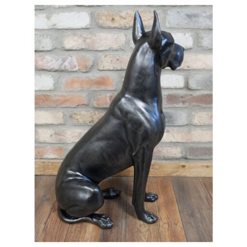 Boho Large Sitting Great Dane Black Resin Dog Statue 66cm