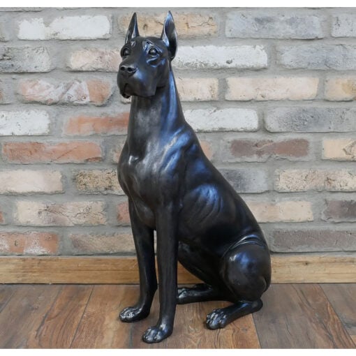 Boho Large Sitting Great Dane Black Resin Dog Statue 66cm