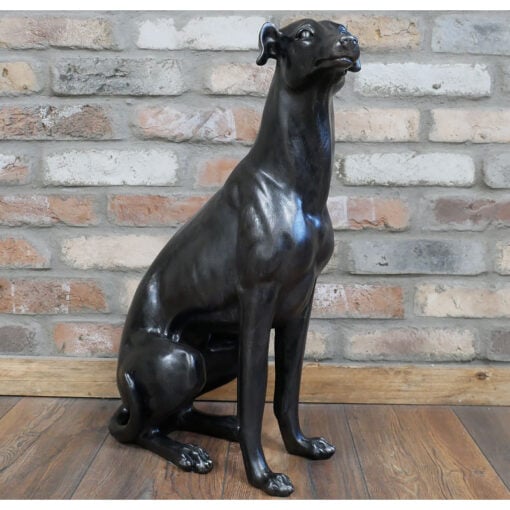Boho Large Sitting Whippet Black Resin Dog Statue 61cm