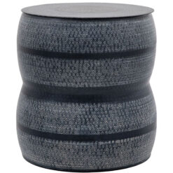 Boho Moroccan Hammered Embossed Antique Charcoal Grey Metal Drum Side Table