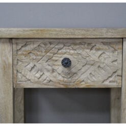 Boho Rustic Carved Solid Mango Wood 1 Drawer Bedside Cabinet Side Table