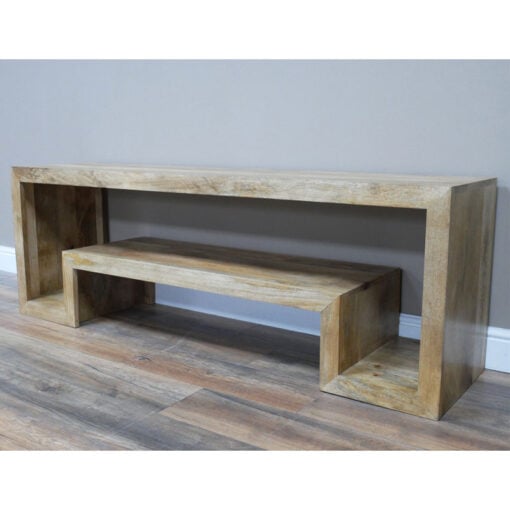 Boho Rustic Open 2 Tier Solid Light Mango Wood Large TV Stand 160cm