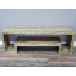 Boho Rustic Open 2 Tier Solid Light Mango Wood Large TV Stand 160cm