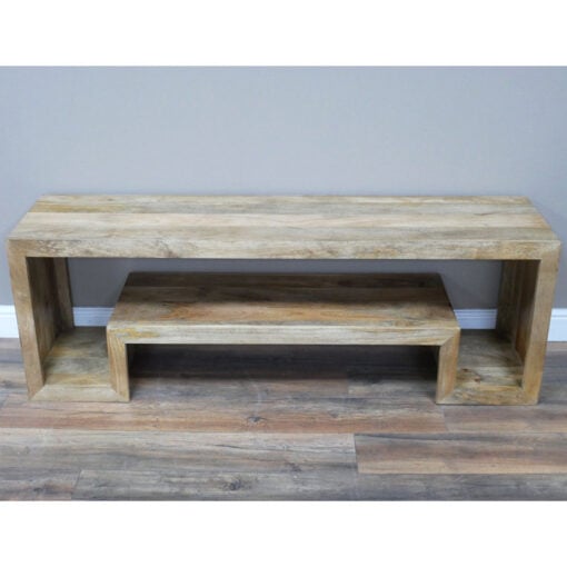 Boho Rustic Open 2 Tier Solid Light Mango Wood Large TV Stand 160cm