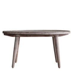 Boho Rustic Solid White Washed Mango Wood Carved Mandala Coffee Table 91cm
