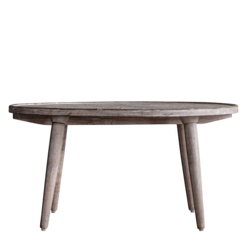 Boho Rustic Solid White Washed Mango Wood Carved Mandala Coffee Table 91cm