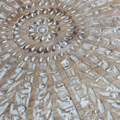 Boho Rustic Solid White Washed Mango Wood Carved Mandala Coffee Table 91cm