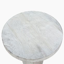 Boho Rustic White Washed Solid Mango Wood Pedestal Round Side Table